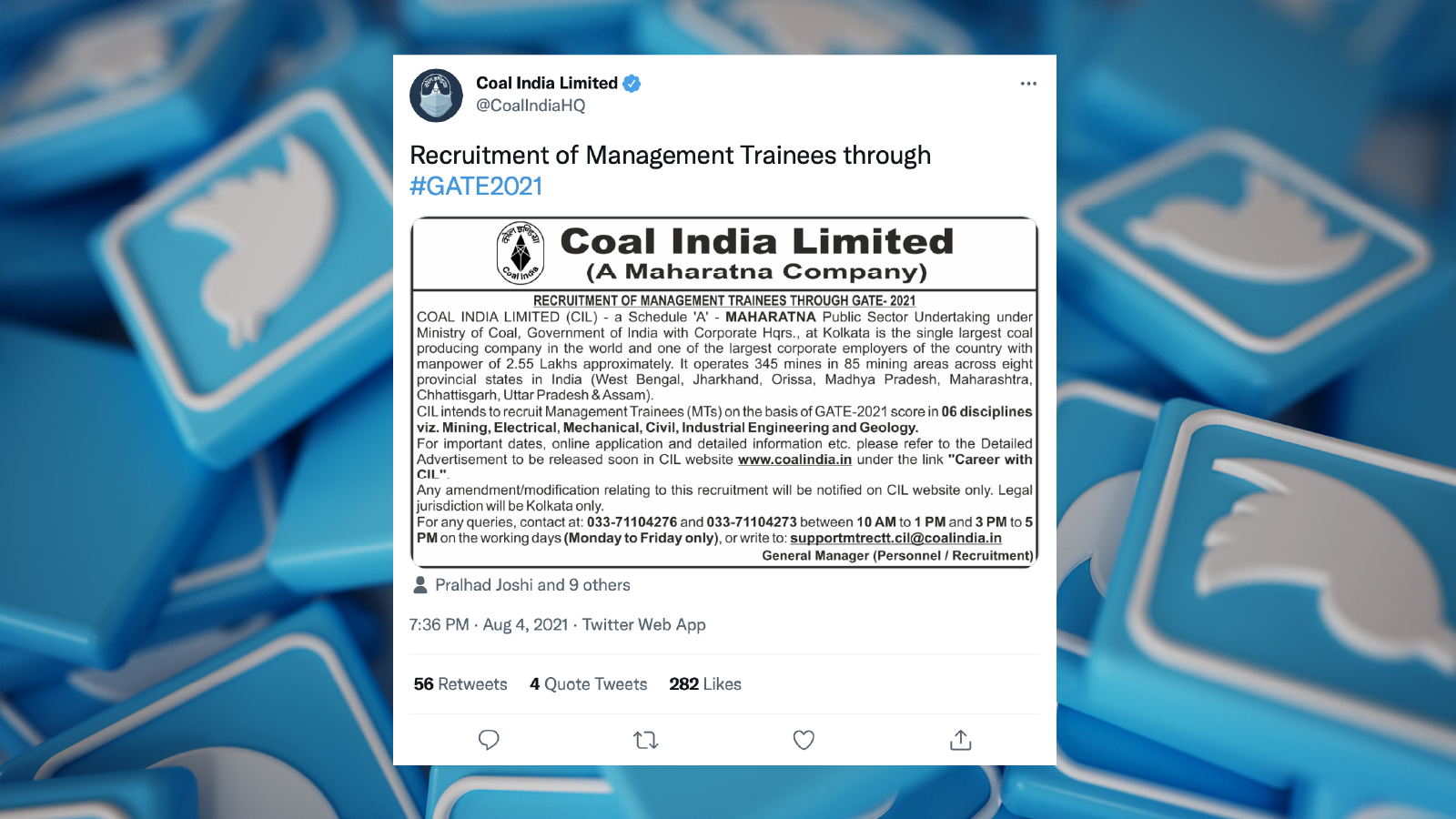 Coal India Limited (CIL) Recruitment Through GATE 2021 Score - Deep Learn Blog